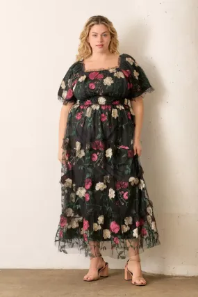 Polagram PSD4668 Floral Printed Sheer Ruffle Tiered Tulle Maxi Dress