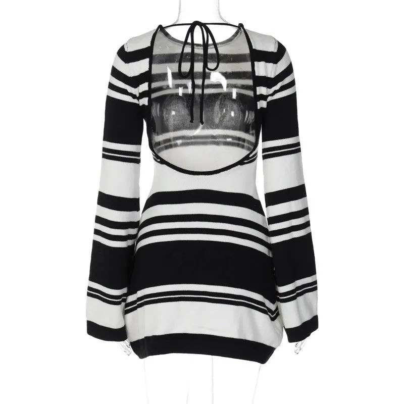 Pre Order:  Striped Backless Knit Mini Dress