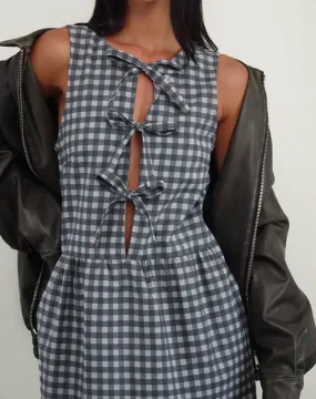 Prelith Midi Dress in Black Grey Tonal Gingham