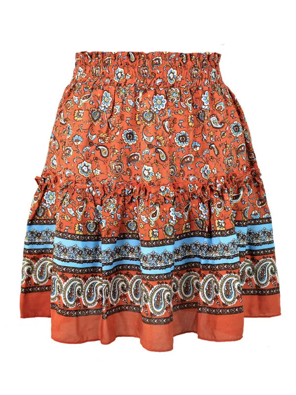 Printed Skirt Bohemian Ethnic Ruffle Skirt