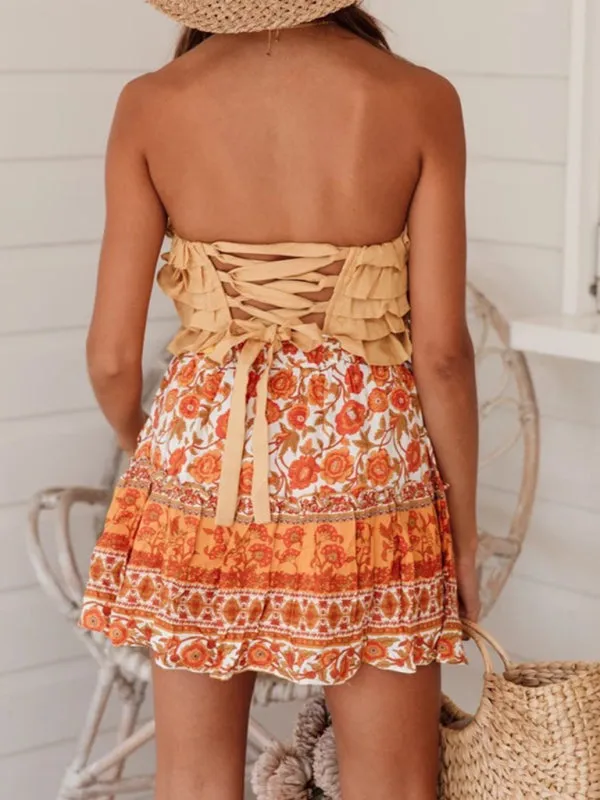 Printed Skirt Bohemian Ethnic Ruffle Skirt