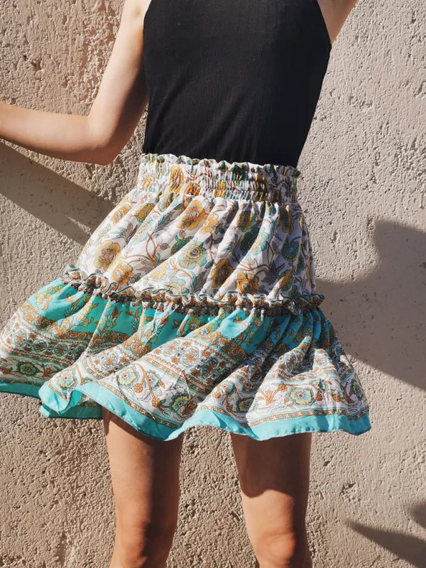 Printed Skirt Bohemian Ethnic Ruffle Skirt