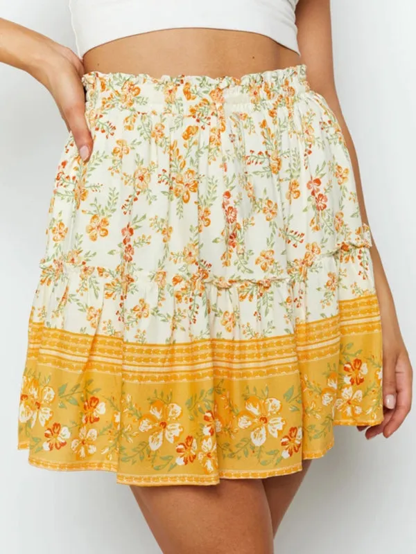 Printed Skirt Bohemian Ethnic Ruffle Skirt