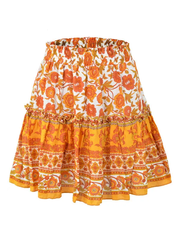 Printed Skirt Bohemian Ethnic Ruffle Skirt