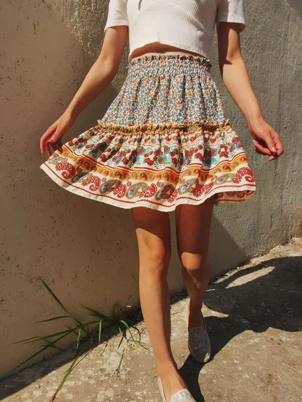 Printed Skirt Bohemian Ethnic Ruffle Skirt