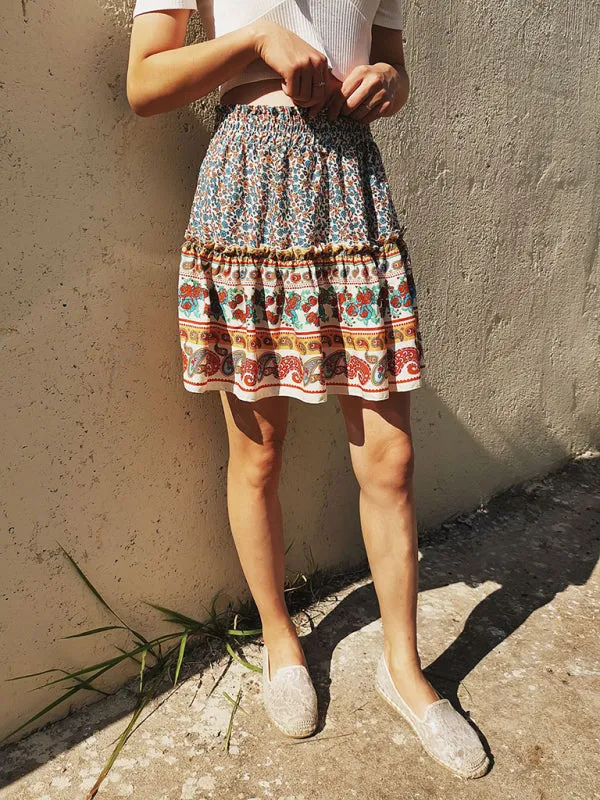 Printed Skirt Bohemian Ethnic Ruffle Skirt