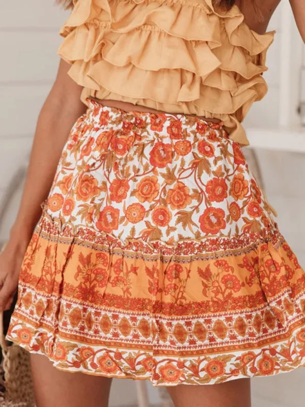 Printed Skirt Bohemian Ethnic Ruffle Skirt