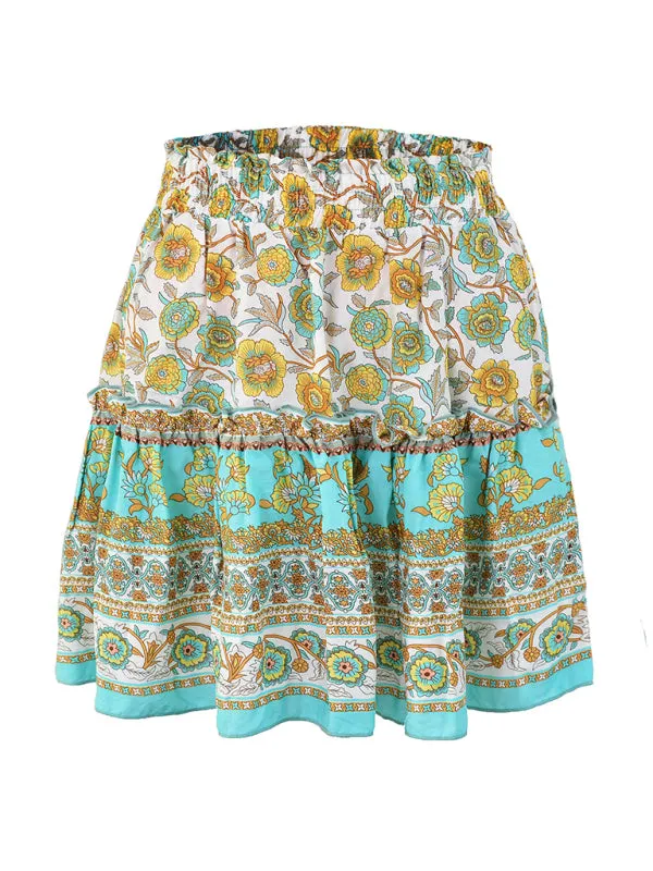 Printed Skirt Bohemian Ethnic Ruffle Skirt