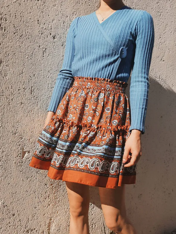 Printed Skirt Bohemian Ethnic Ruffle Skirt