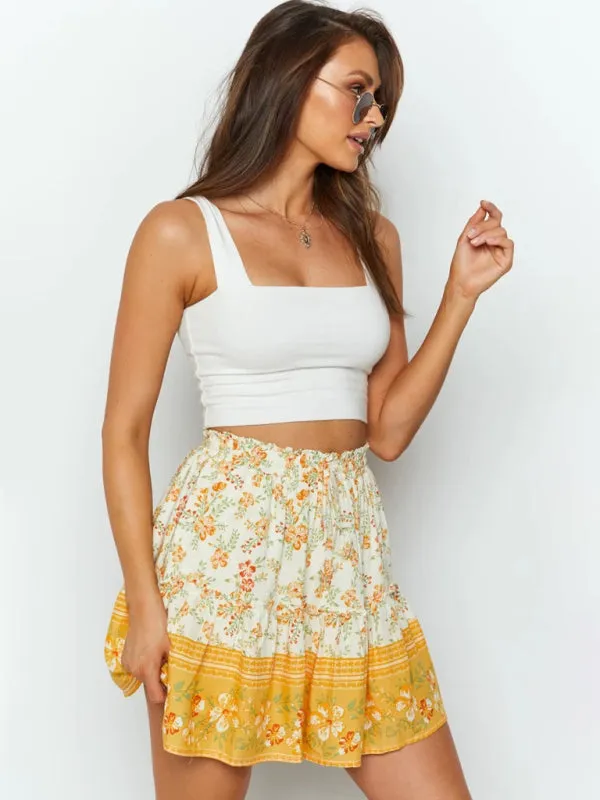 Printed Skirt Bohemian Ethnic Ruffle Skirt