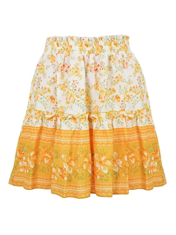 Printed Skirt Bohemian Ethnic Ruffle Skirt