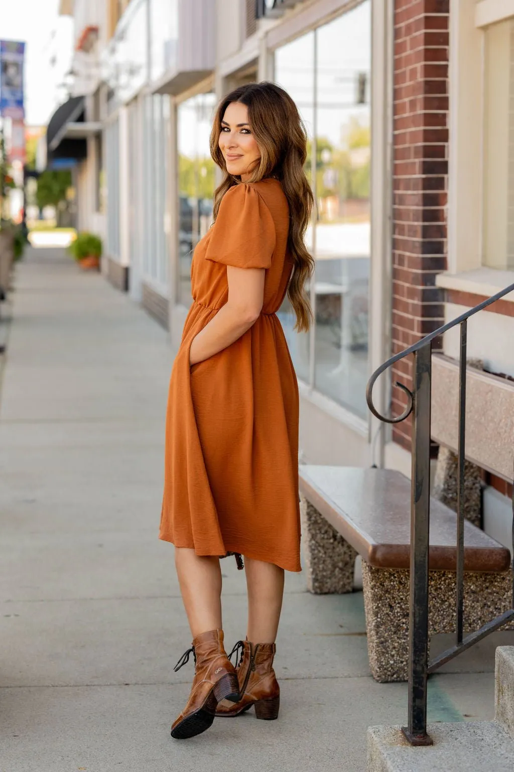 Puffed Sleeve Wrap Top Dress