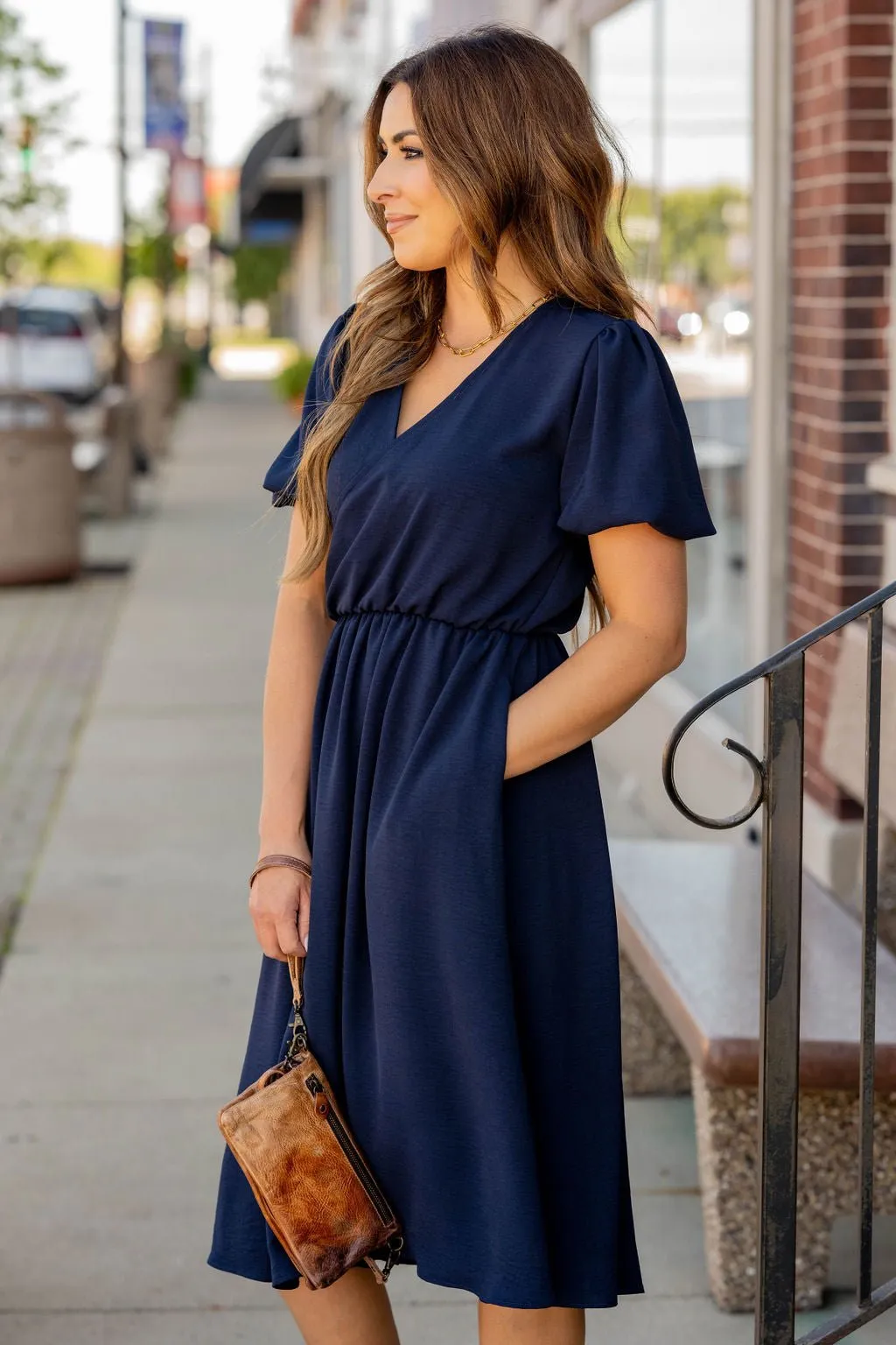 Puffed Sleeve Wrap Top Dress