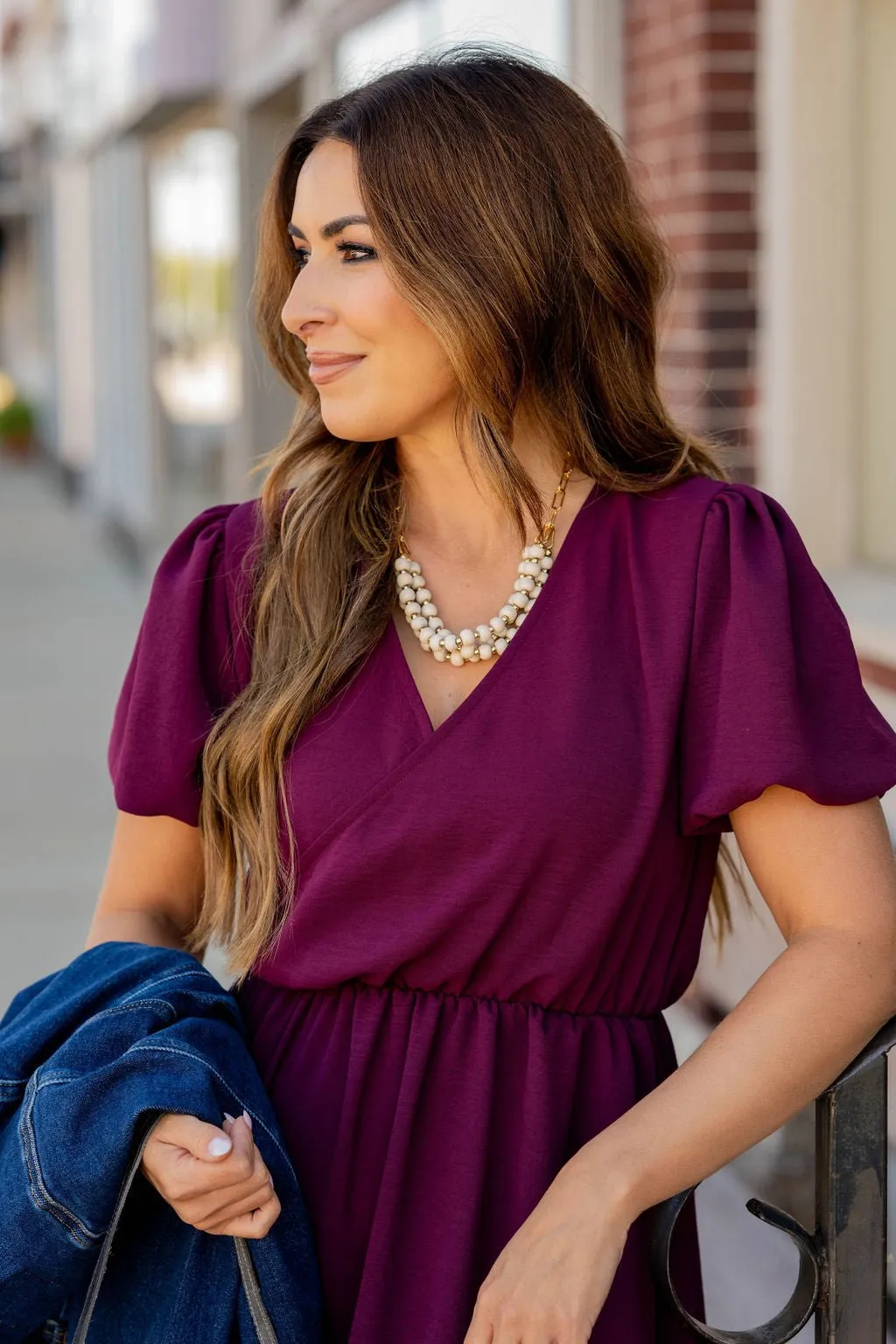 Puffed Sleeve Wrap Top Dress