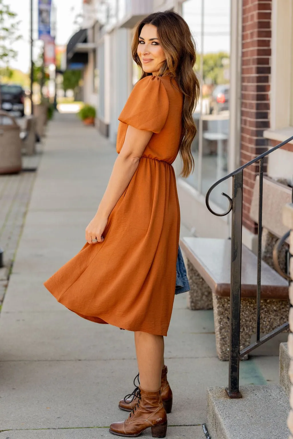 Puffed Sleeve Wrap Top Dress