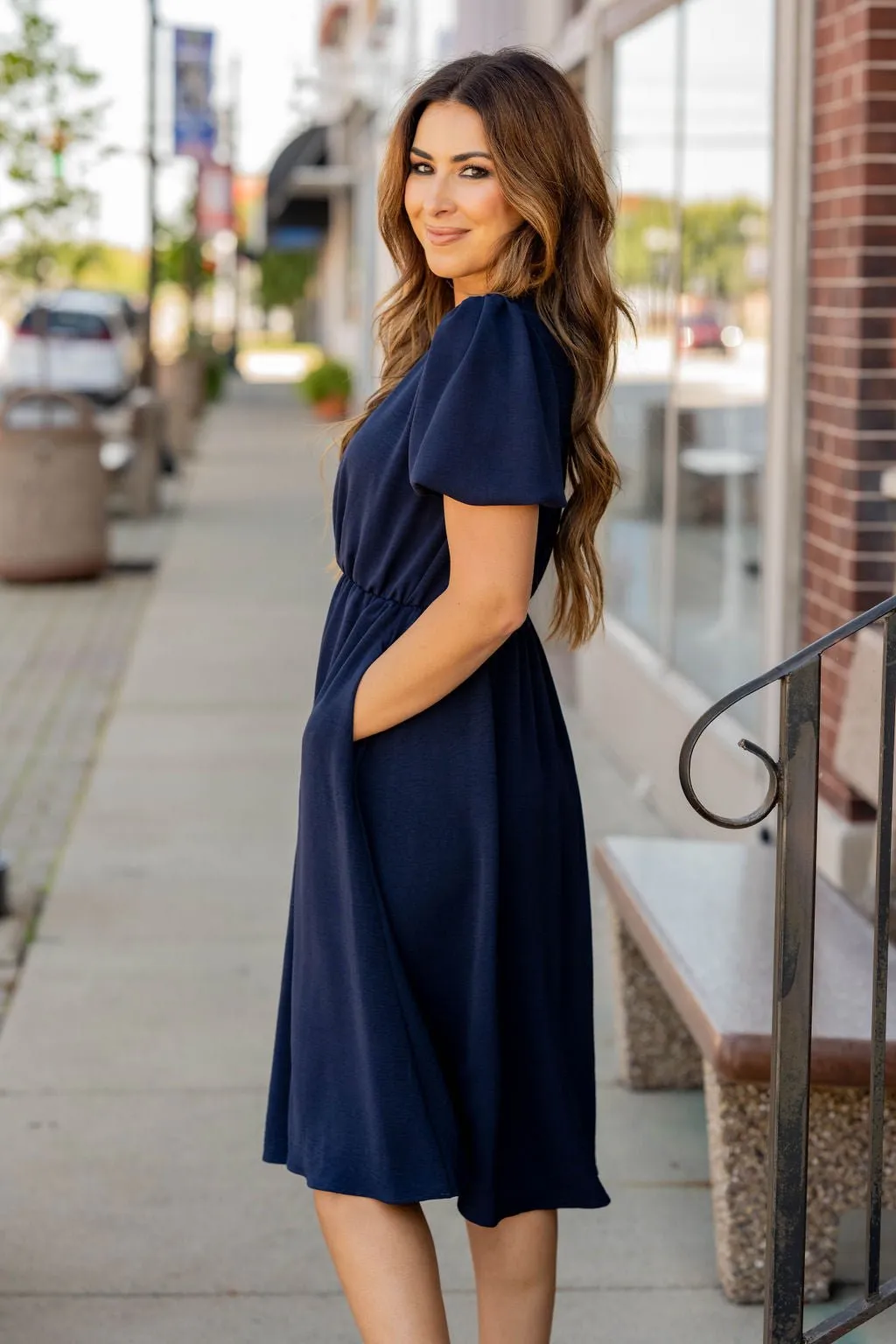 Puffed Sleeve Wrap Top Dress