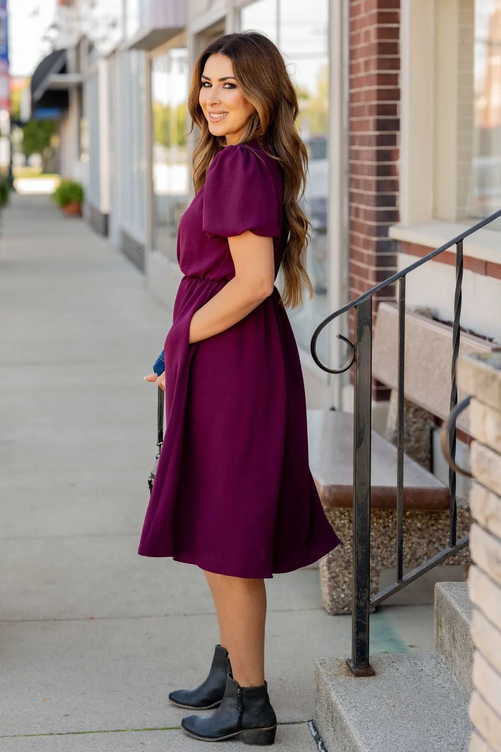 Puffed Sleeve Wrap Top Dress