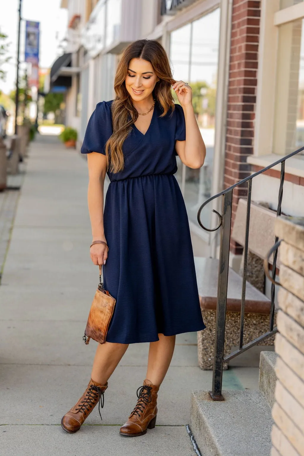 Puffed Sleeve Wrap Top Dress