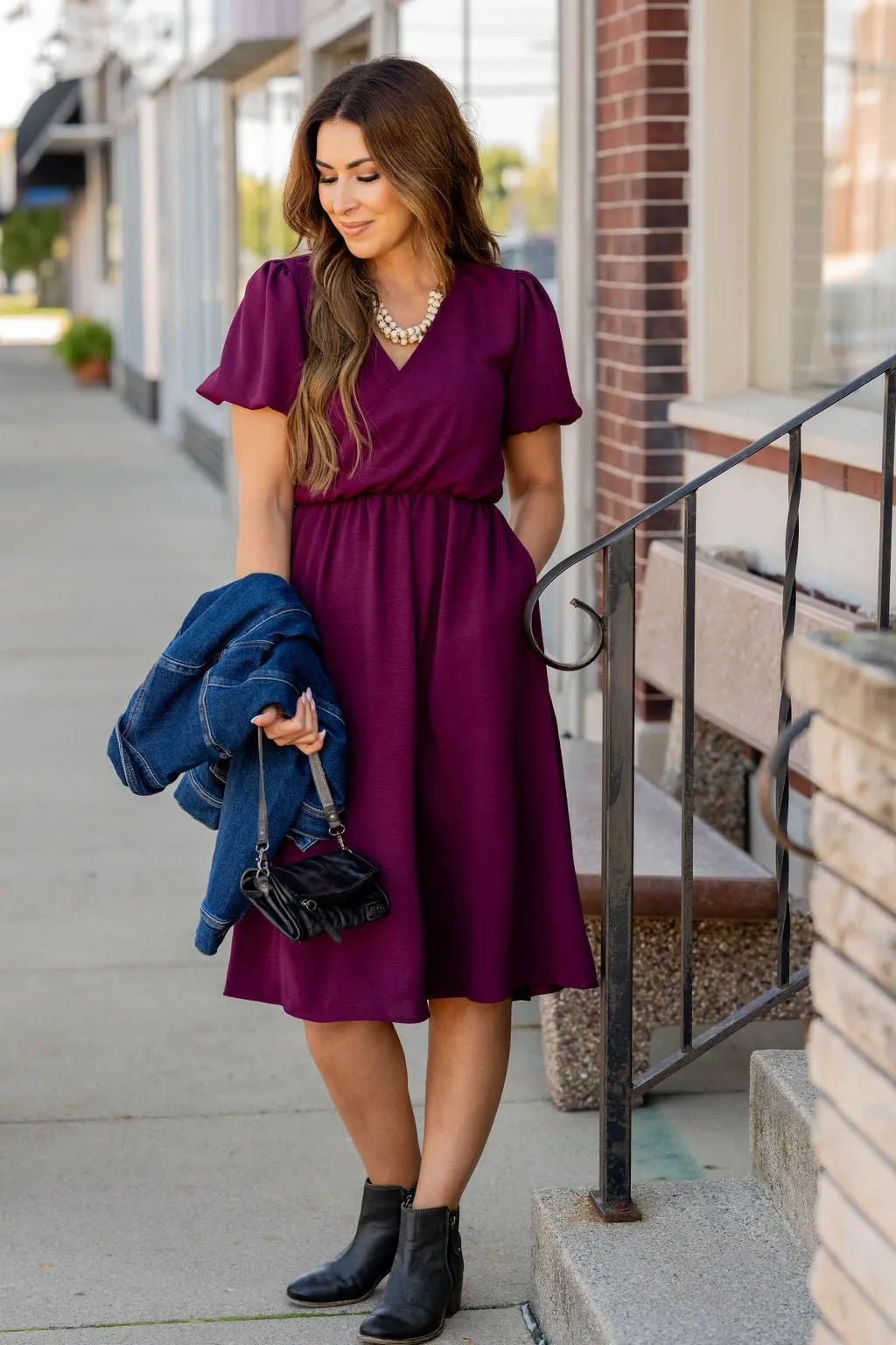 Puffed Sleeve Wrap Top Dress