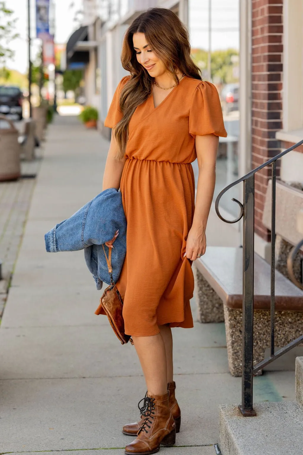 Puffed Sleeve Wrap Top Dress