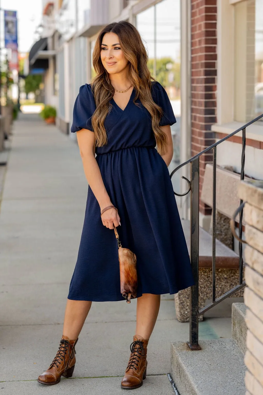 Puffed Sleeve Wrap Top Dress