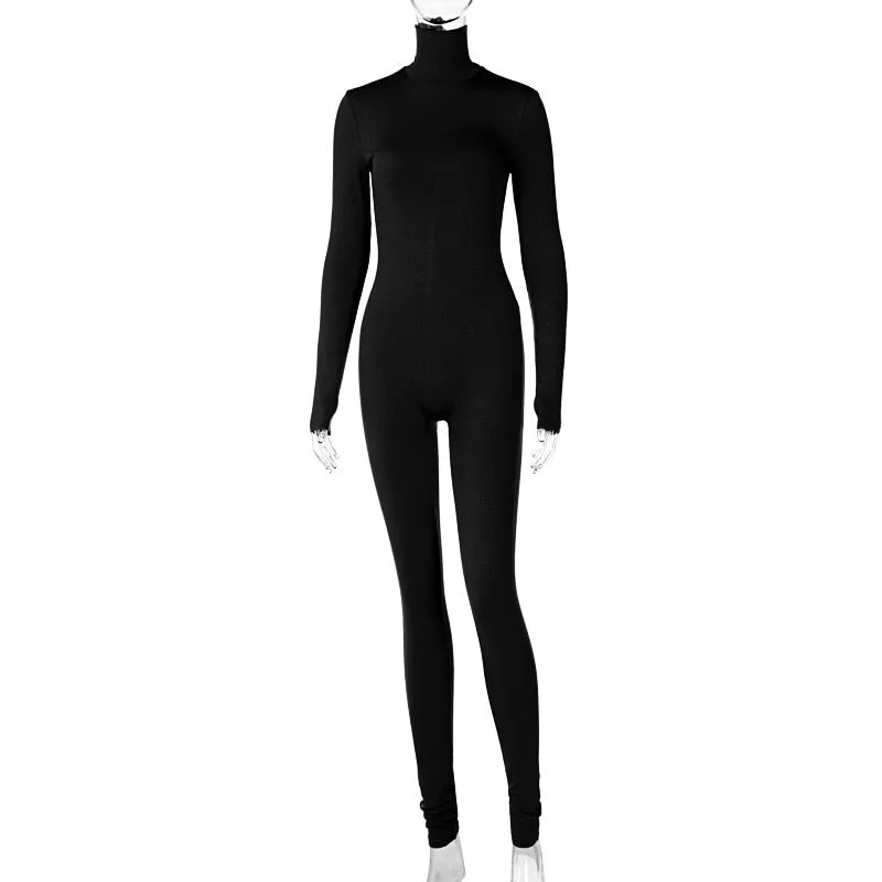 Purpdrank - Plain Color Women Rompers Long Sleeve Solid Turtleneck Skinny Bodycon Jumpsuit Fashion Fitness Casual One Piece Overalls