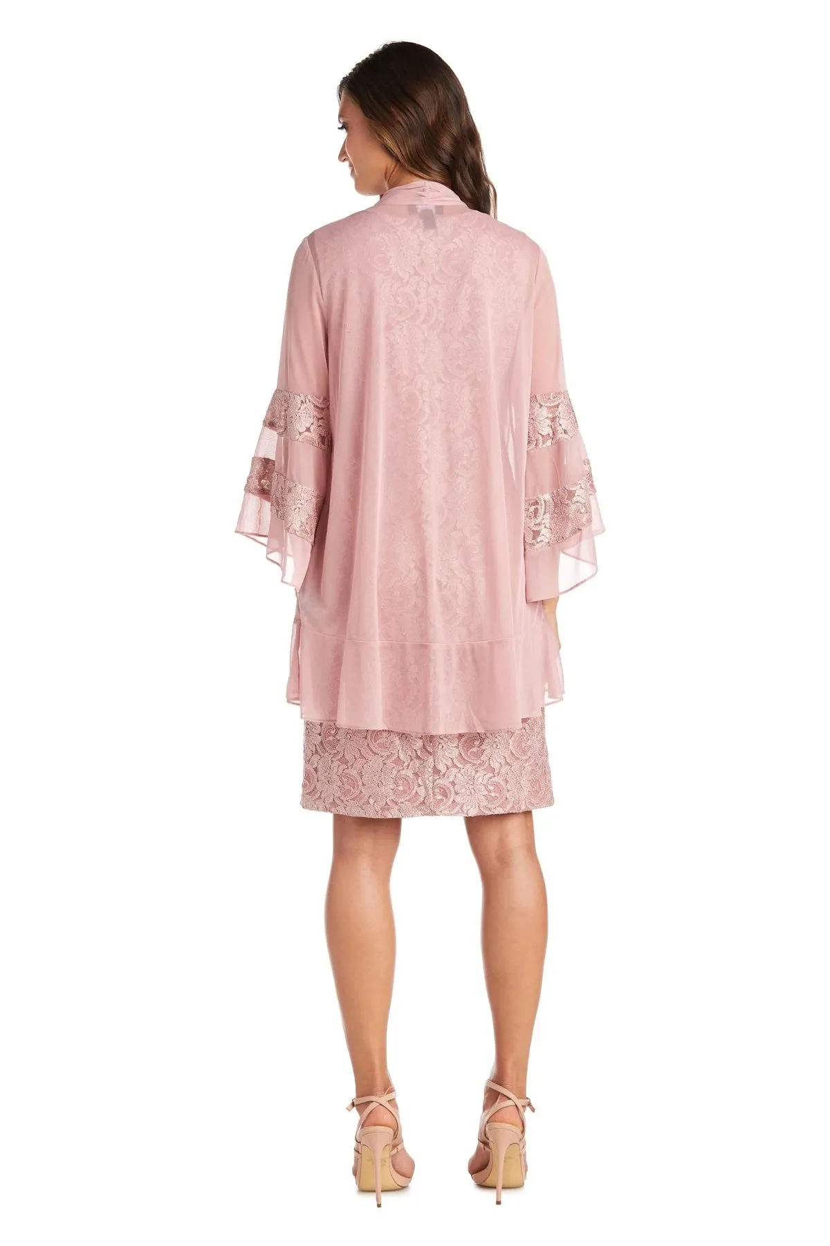 R&M Richards Women's 2 Piece Bell Sleeve Chiffon Jacket Dress - Mother of The Bride Dress