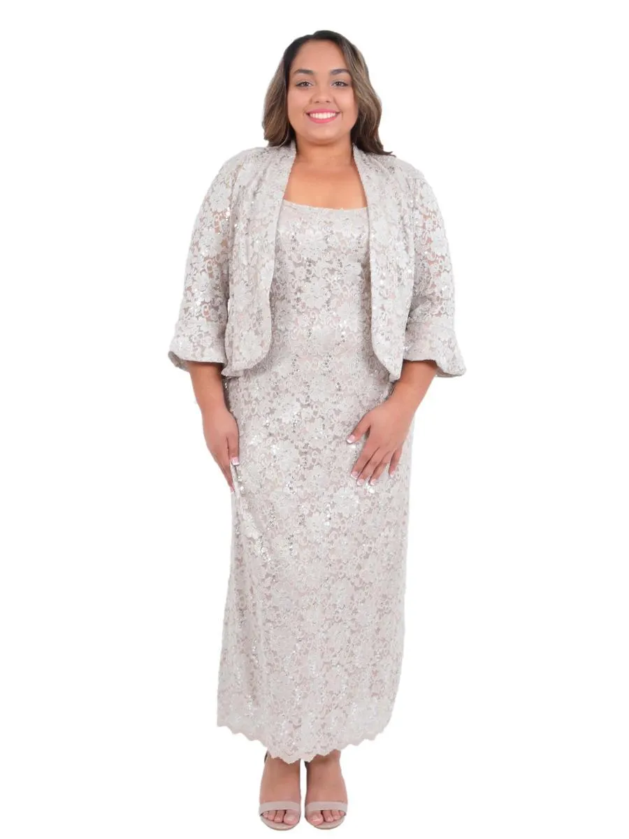 R&M Richards Women's Plus Size Sequin Lace Mother of The Bride Jacket Dress