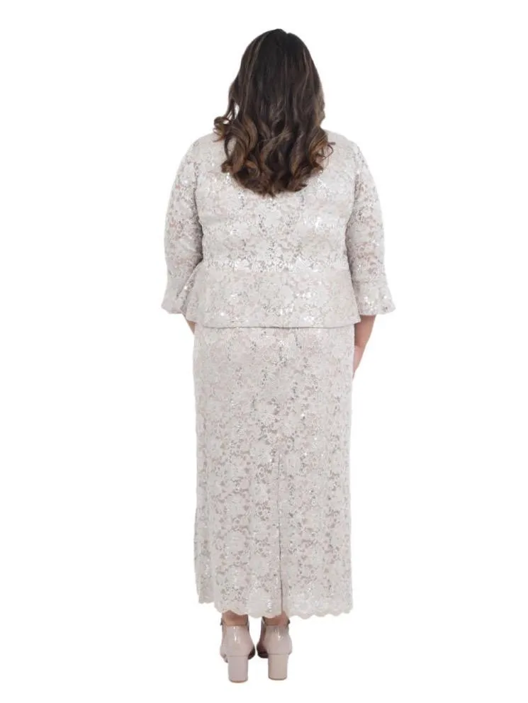 R&M Richards Women's Plus Size Sequin Lace Mother of The Bride Jacket Dress