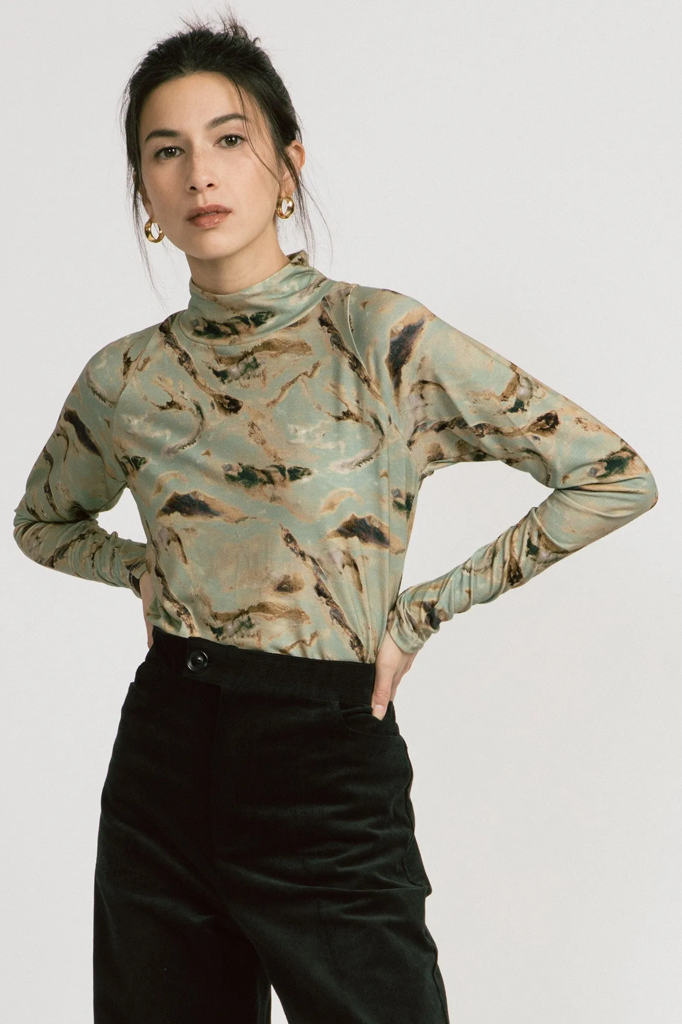 Rebecca Turtleneck Sage Print