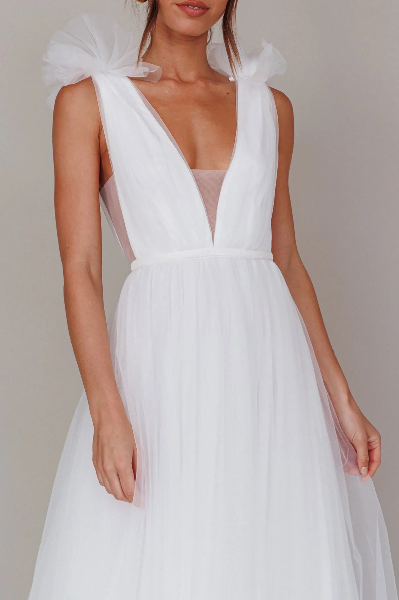 Regine Mesh Overlay Maxi Dress White