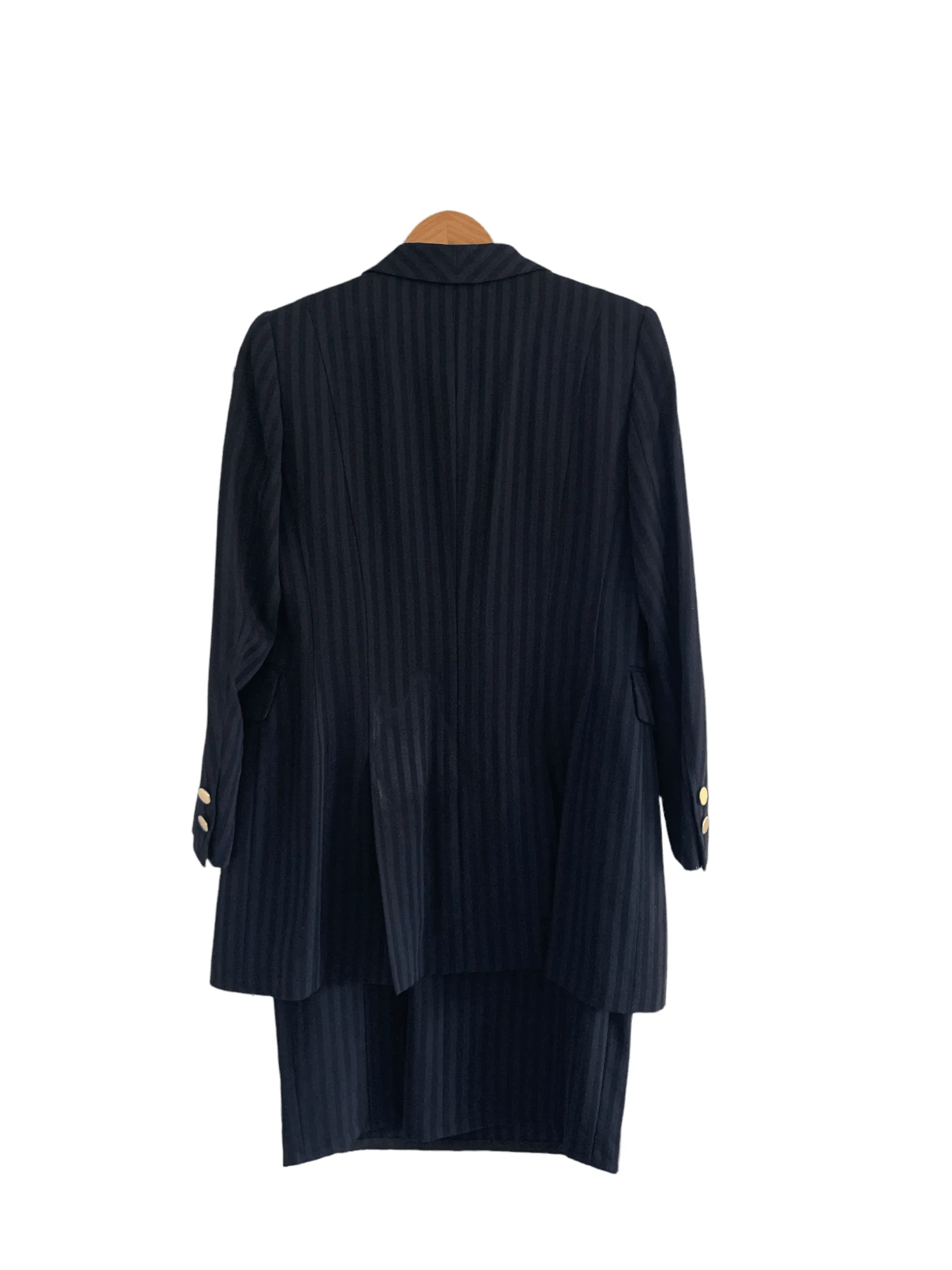 Rena Lange Wool Pinstripe Dress and Long Jacket Navy UK Size Medium