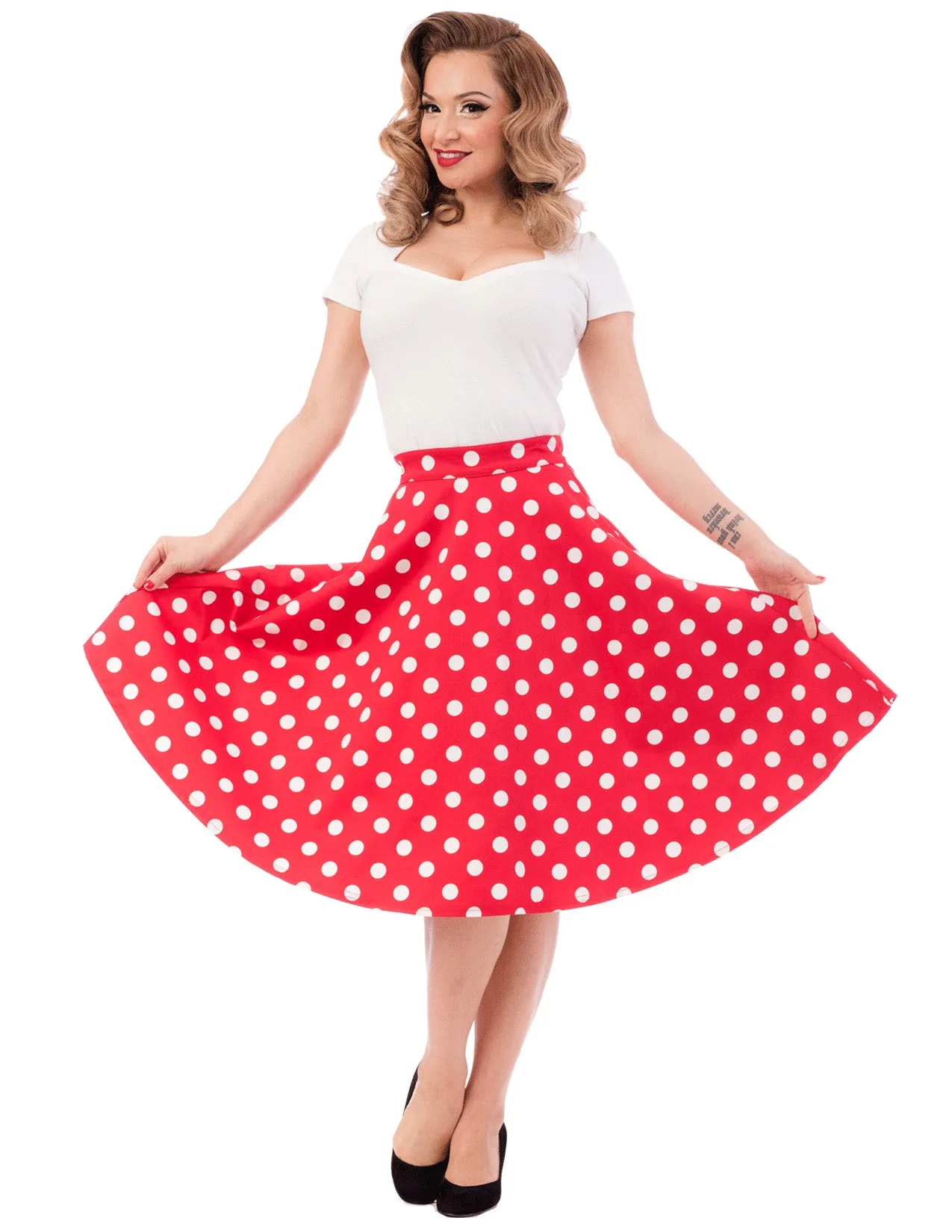 Retro Dot Thrills Skirt in Red/White