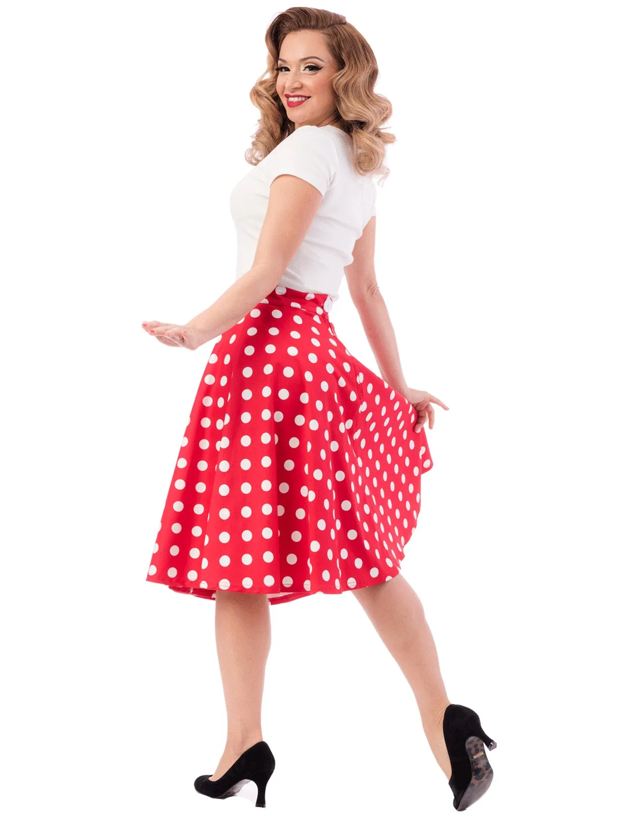 Retro Dot Thrills Skirt in Red/White