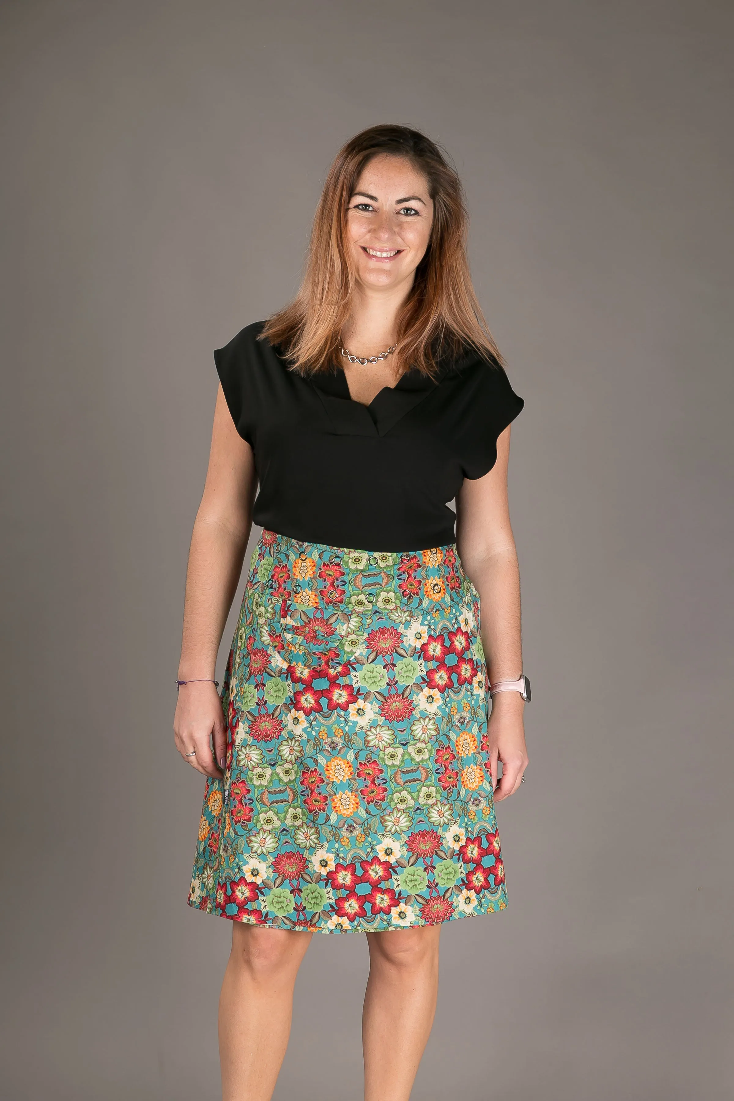 Reversible A Line Yellow Green Floral Print with Pocket