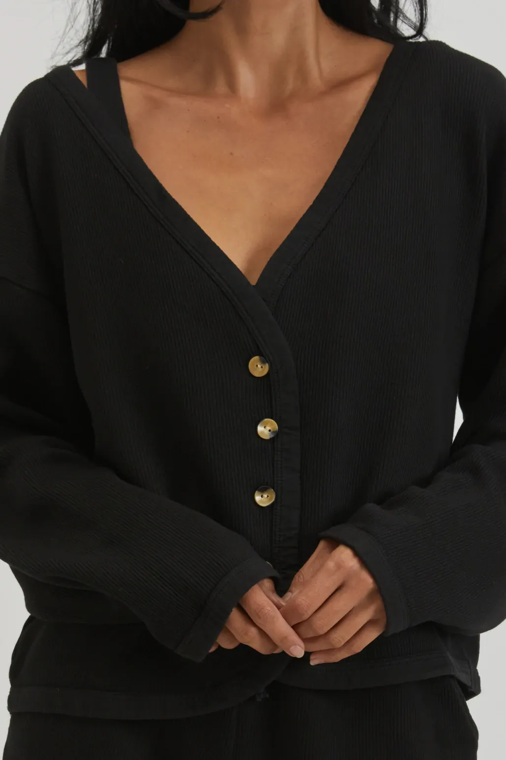 Ribbed Cropped Cardi, Jet