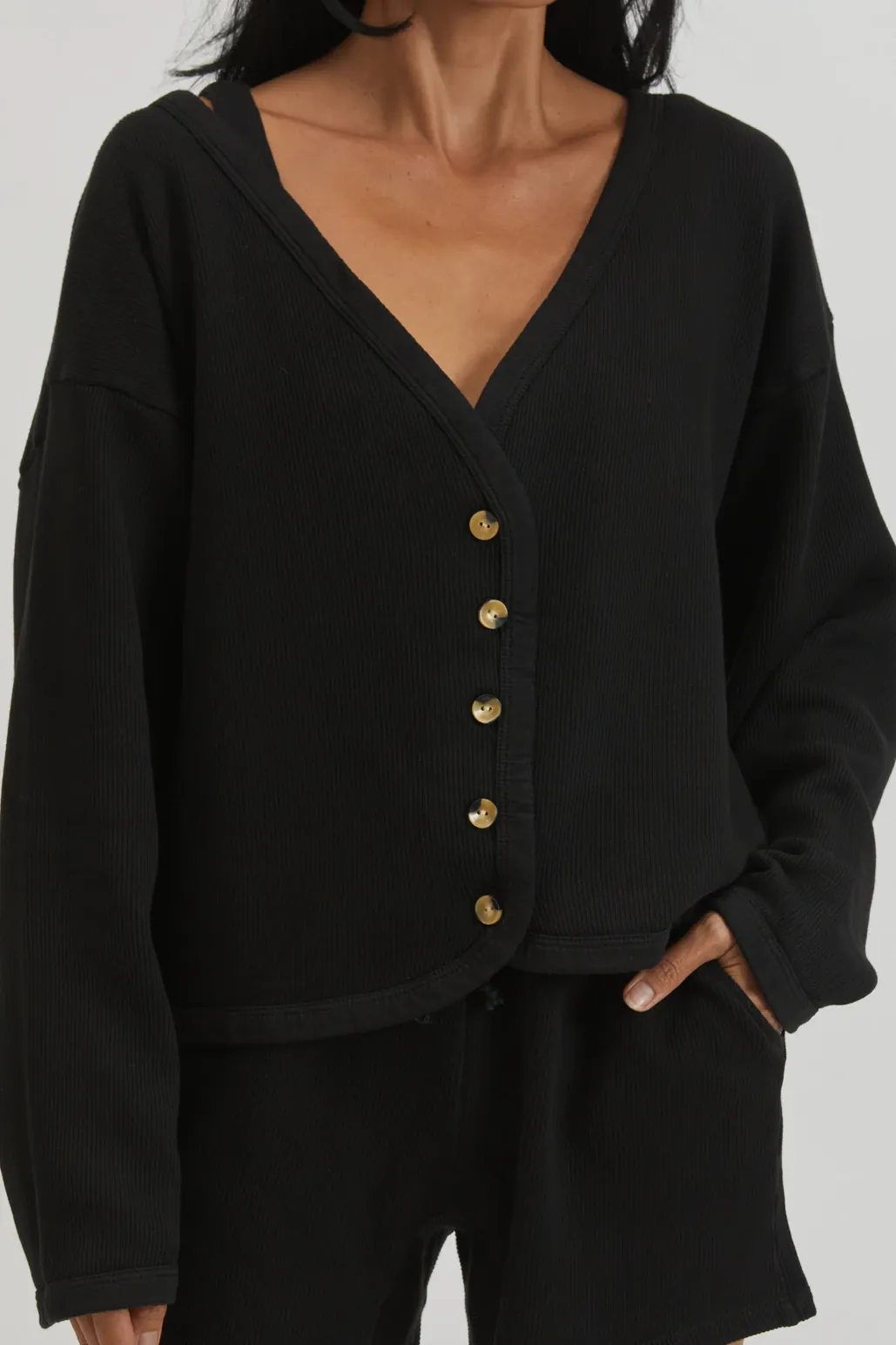 Ribbed Cropped Cardi, Jet