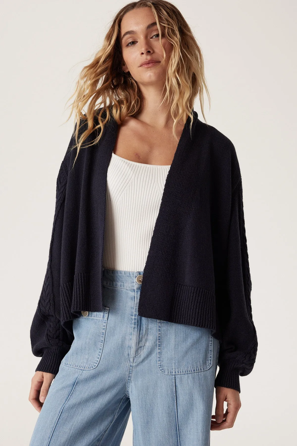 Riviera Cable Knit Cardigan - Navy