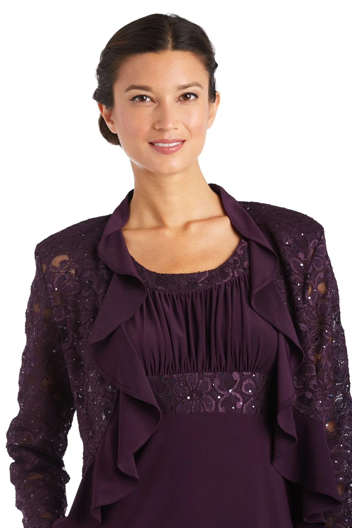 RM Richards Women's Sequin Lace Ruffle Front Jacket Dress Missy & Petite