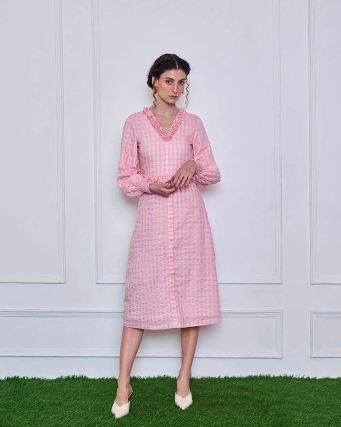 Roeship Ghingam Checkered Midi Dress