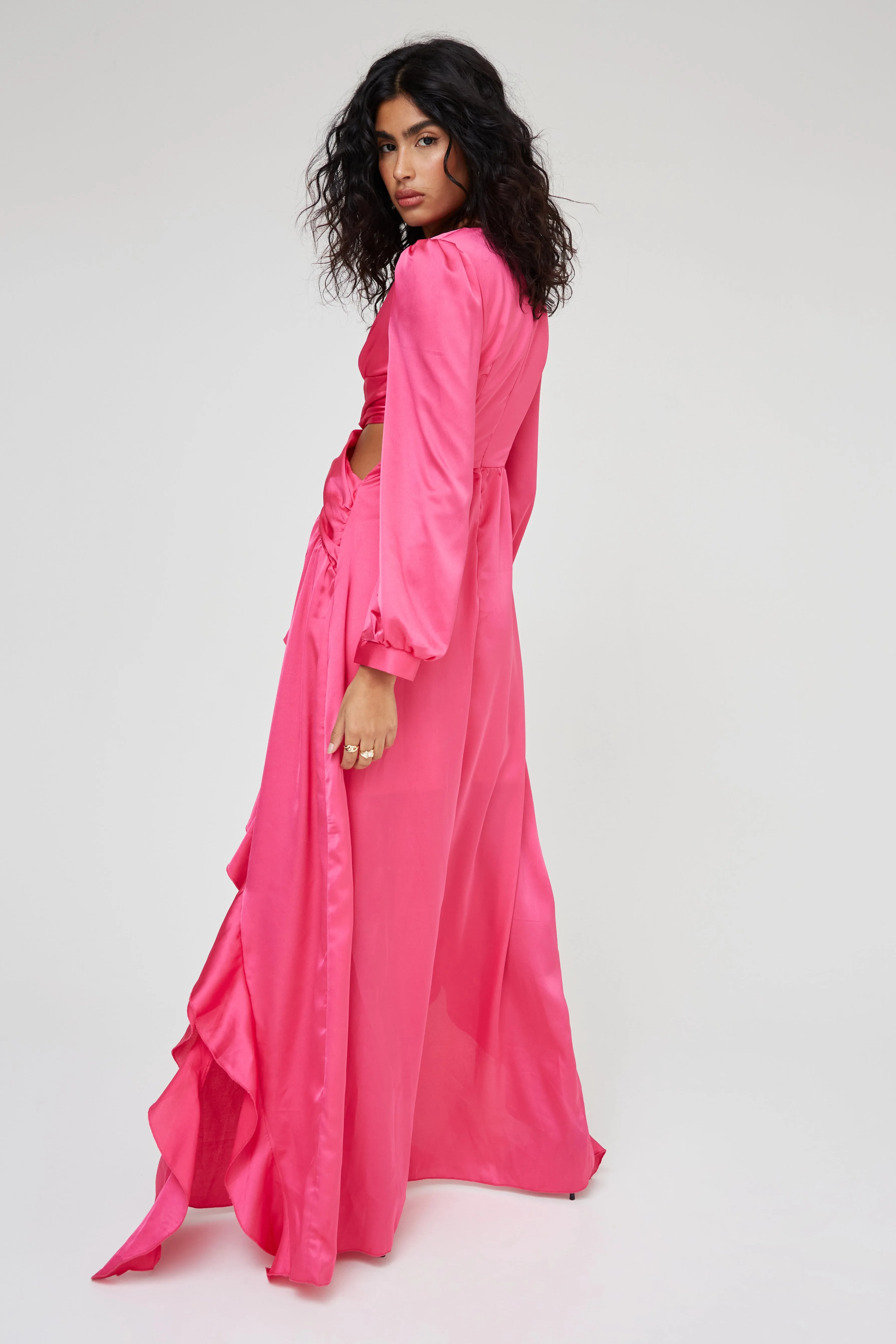 SATIN RUFFLE MAXI DRESS