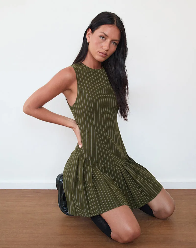 Semasa Mini Dress in Khaki Pinstripe