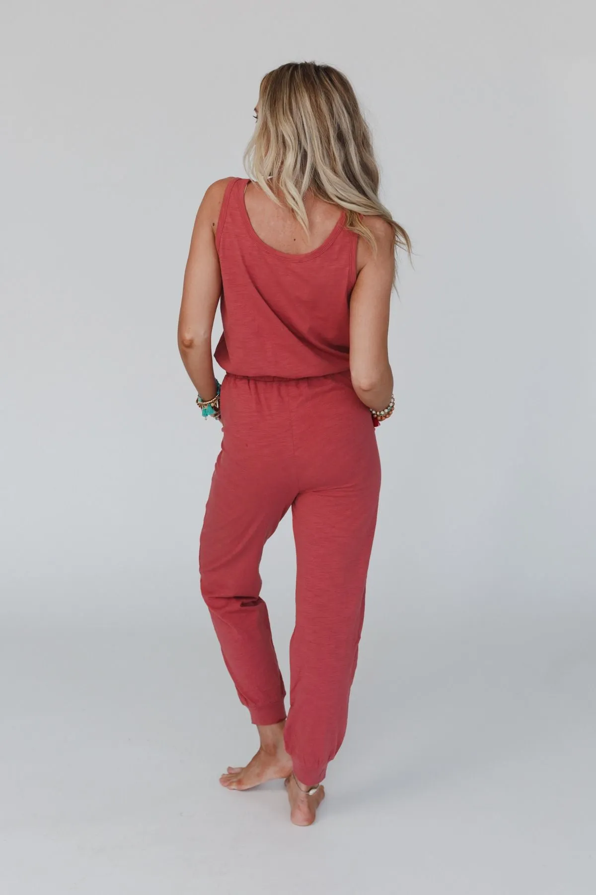 Set to Go Textured Jumpsuit And Cardigan Set - Deep Rust