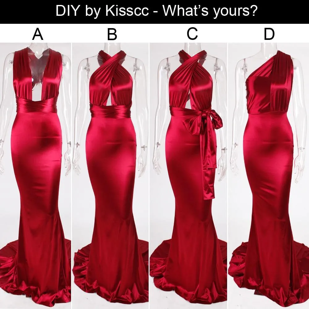 Sexy Backless Satin Bodycon Party Dress Halter Floor Length Maxi Dress Sleeveless V Neck Long Dress Stretch Satin Mermaid Dress