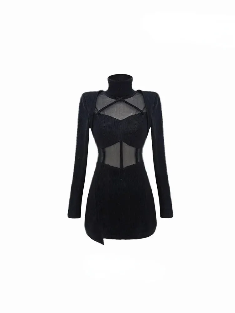 Sexy Black Mesh Mini Dress Women Bodycon Wrap Slim Short Dresses Party Night Club Sex Outfits Chic Bassic