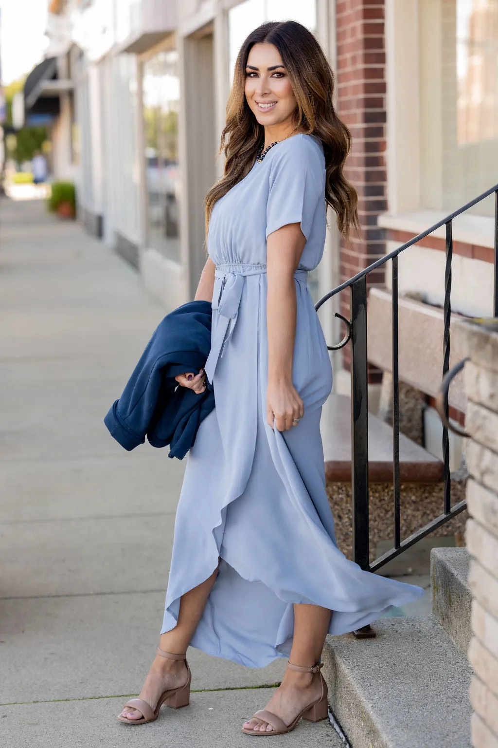 Short Sleeve Wrap Bottom Maxi Dress