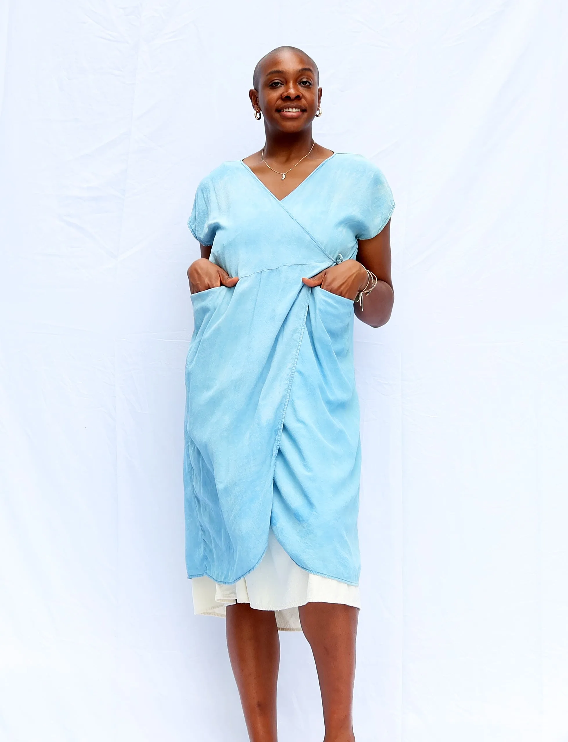 Silk Wrap Origami Below Knee Kaftan