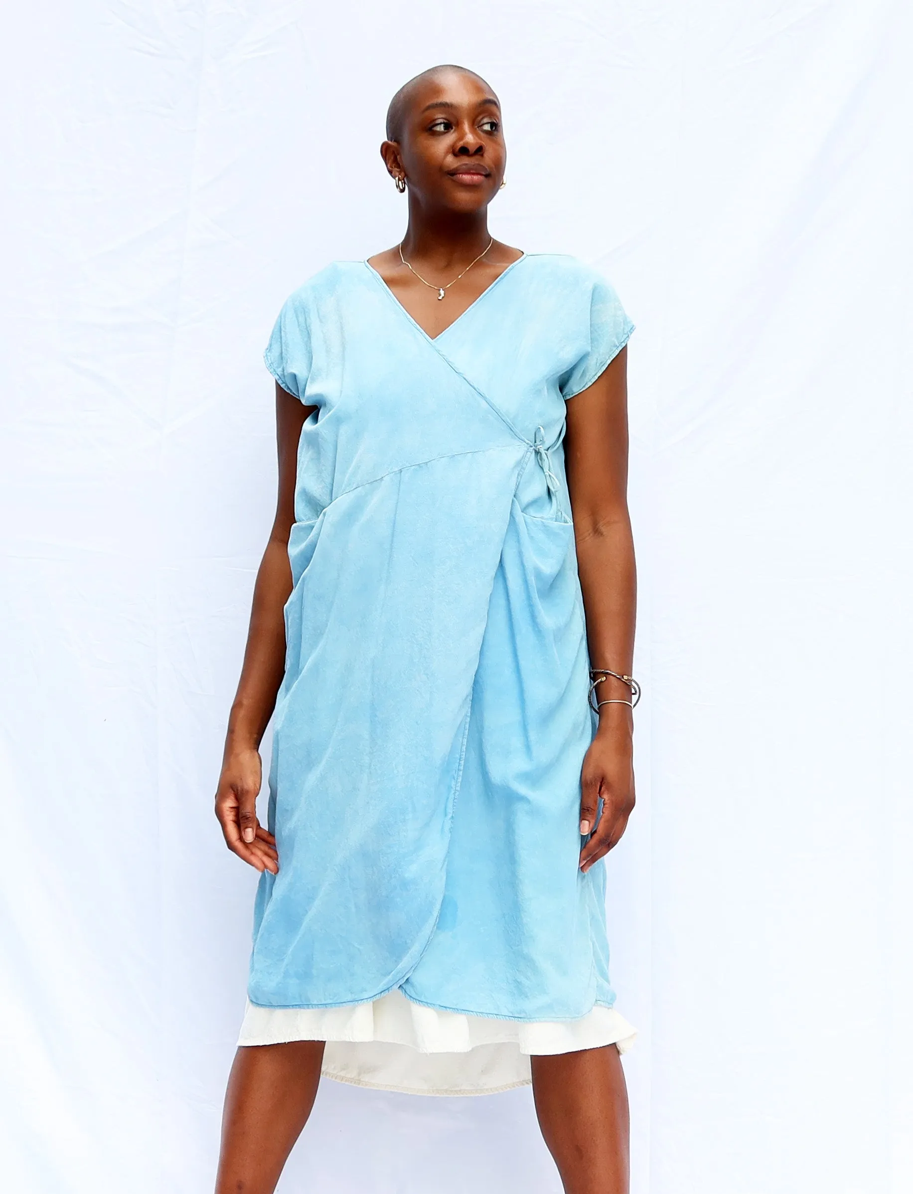 Silk Wrap Origami Below Knee Kaftan