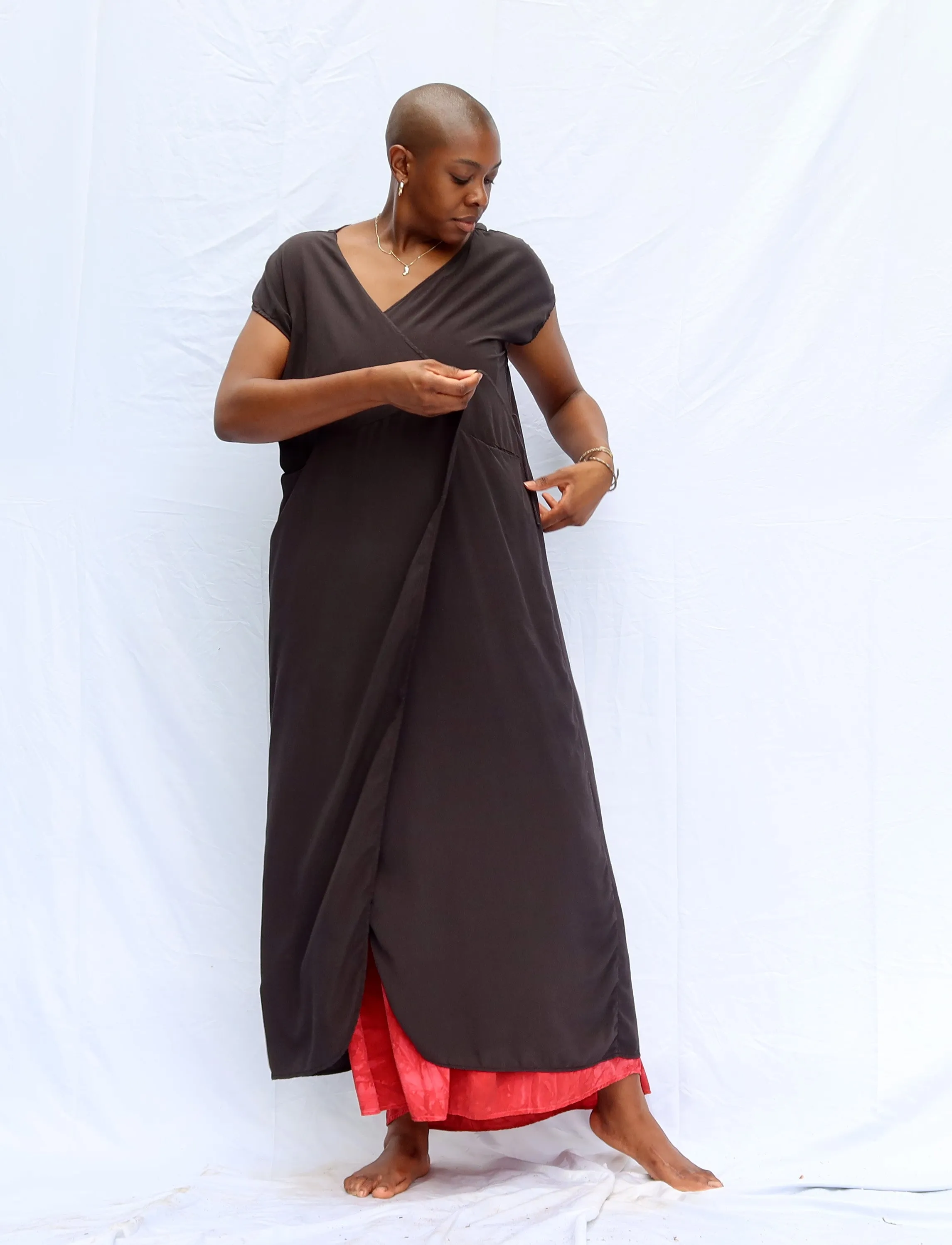 Silk Wrap Origami Long Kaftan