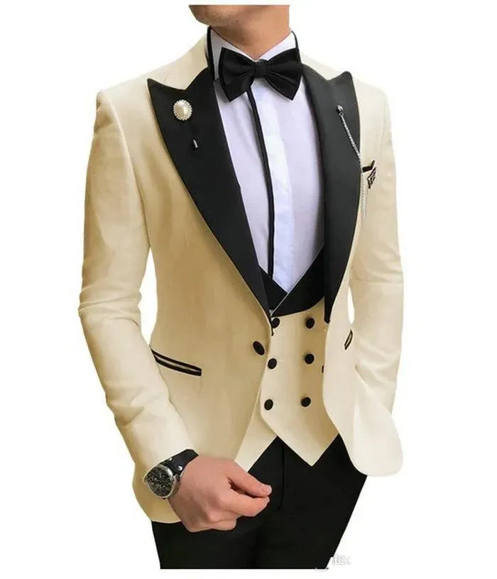 Slim Fit Purple Groom Tuxedos Black Peak Lapel Groomsmen Mens Wedding Dress Style Man Jacket Blazer 3 Piece Suit(Jacket Pants Vest Tie) 855